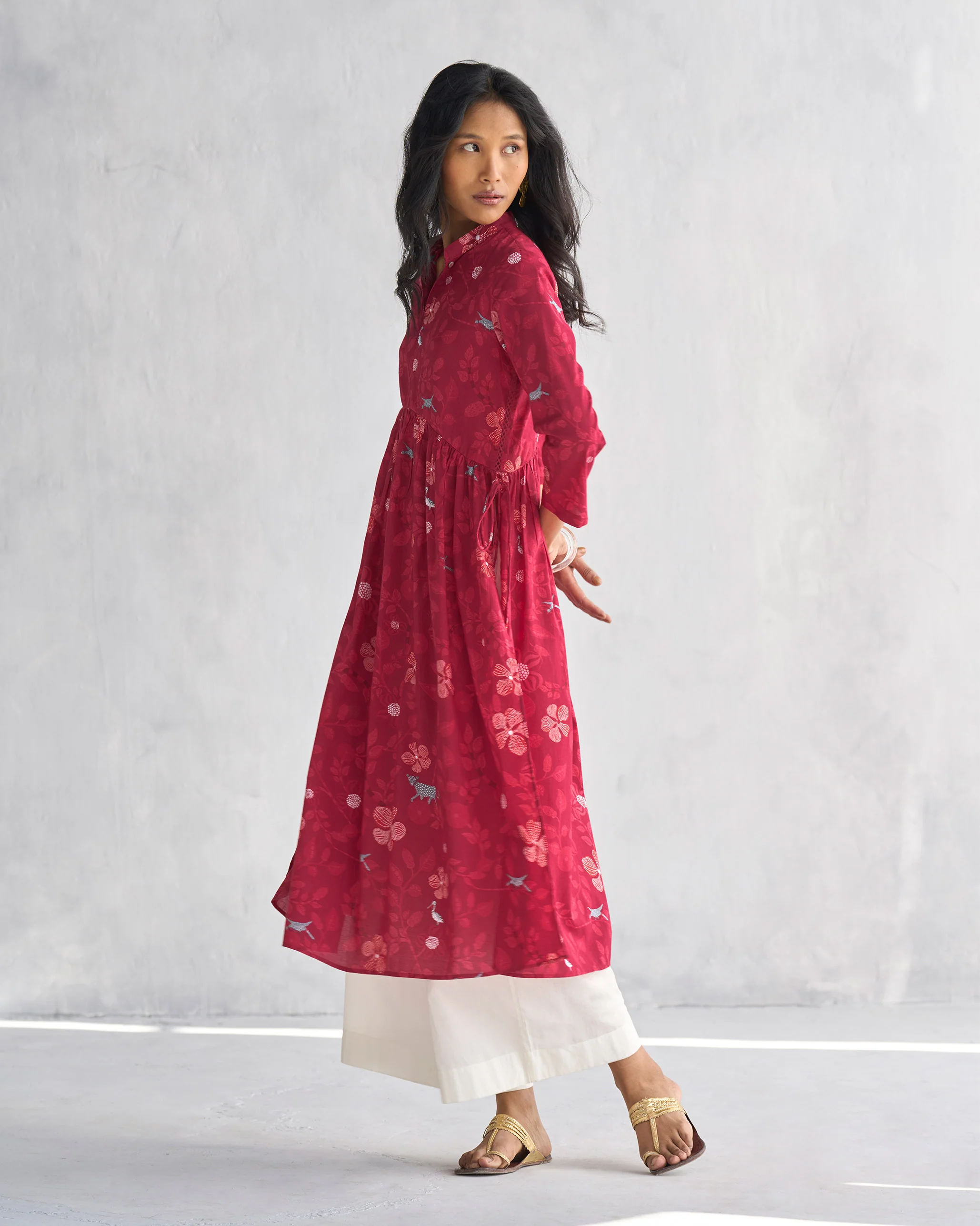 Waist Gathered Kurta - Red - Image 6