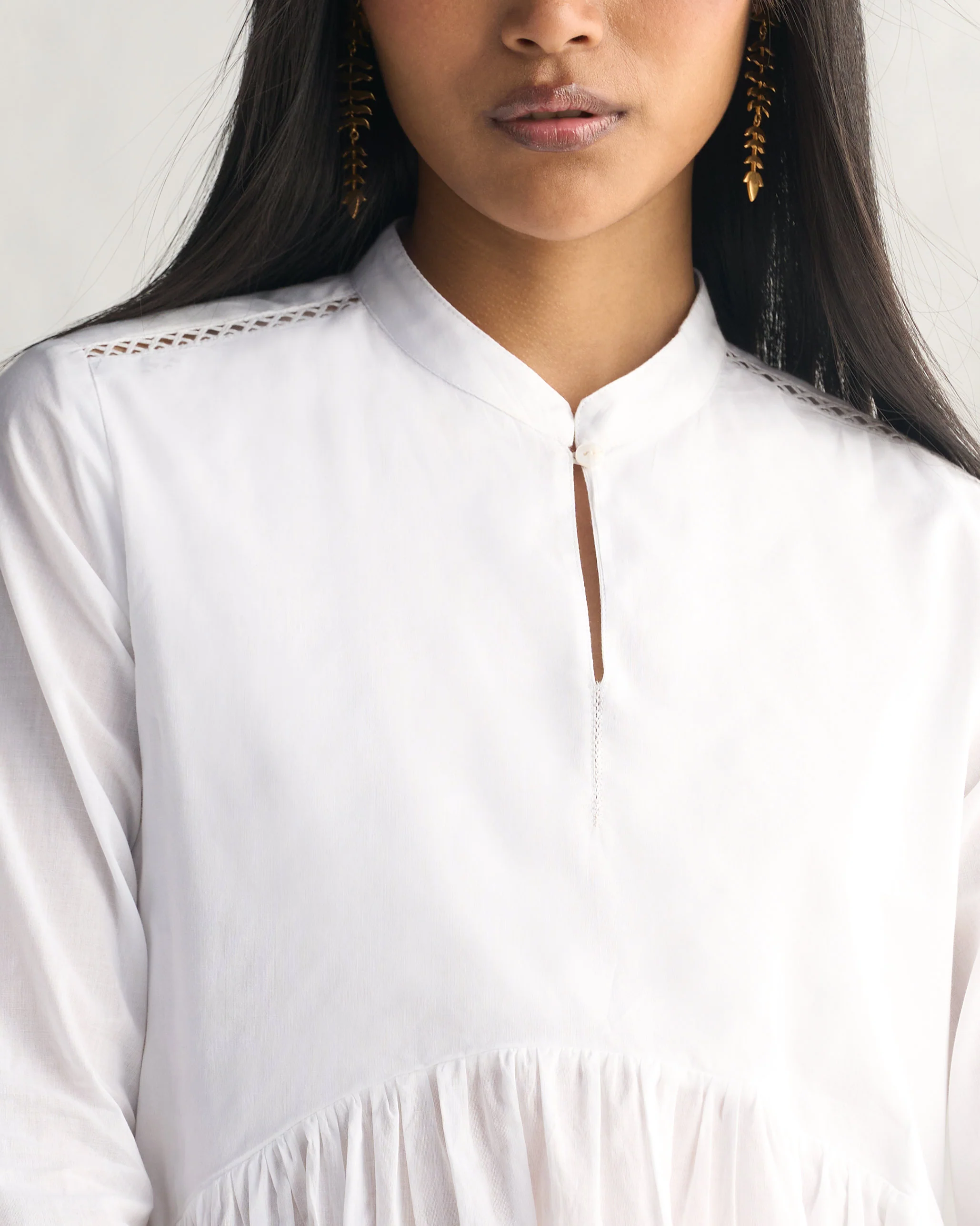Waist Gathered Kurta - White - Image 3