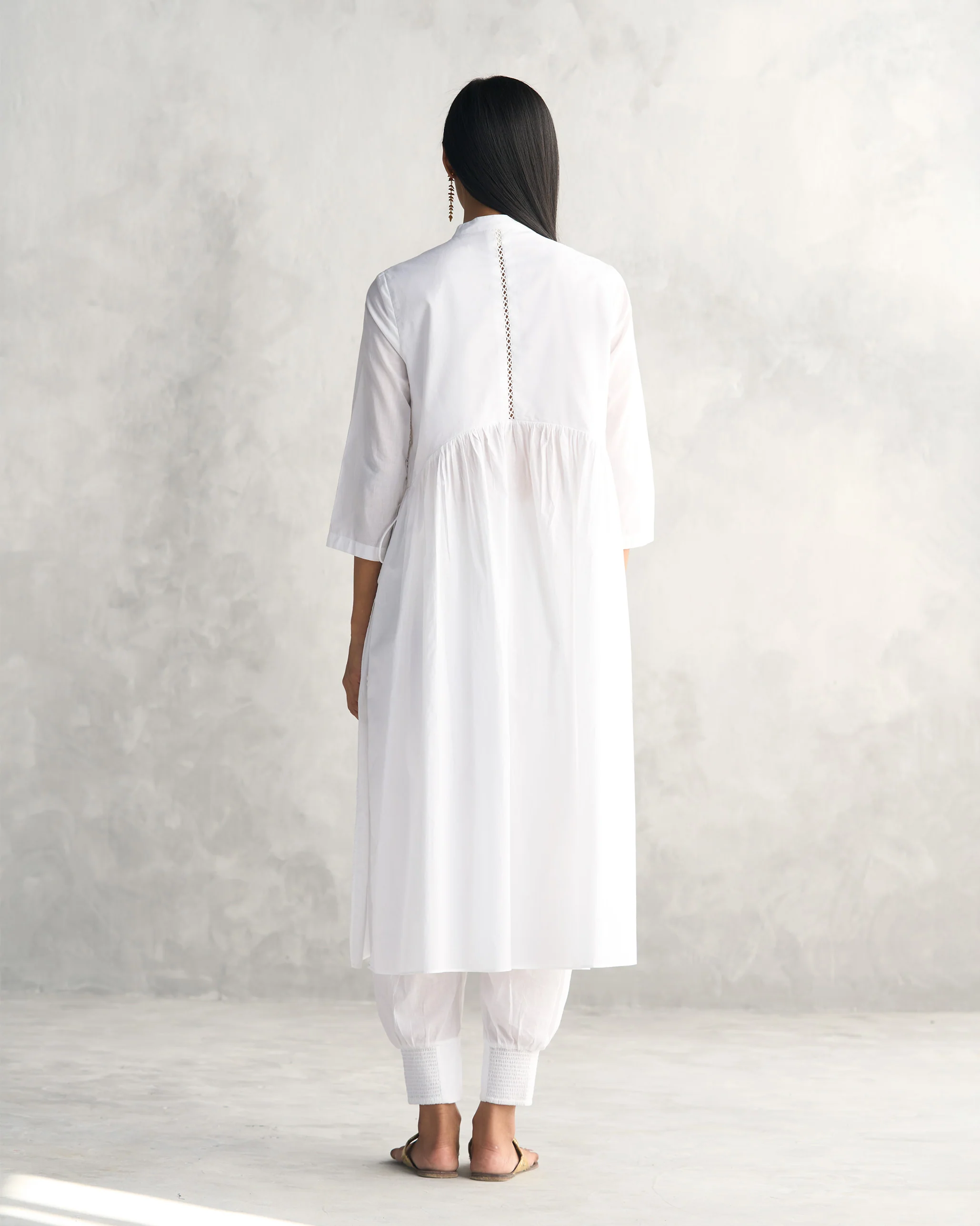 Waist Gathered Kurta - White - Image 7