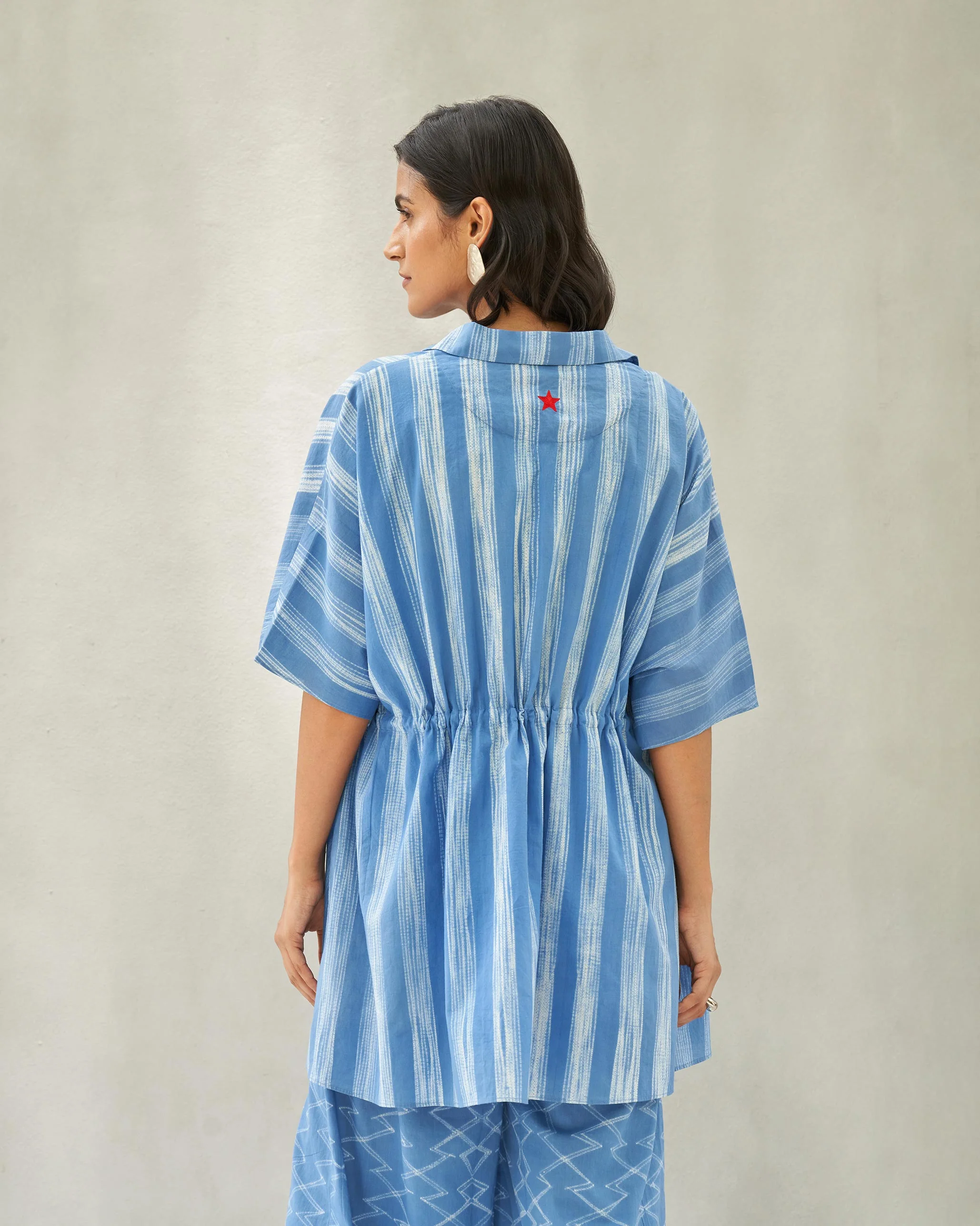 Waist Gathered Top - Blue - Image 3