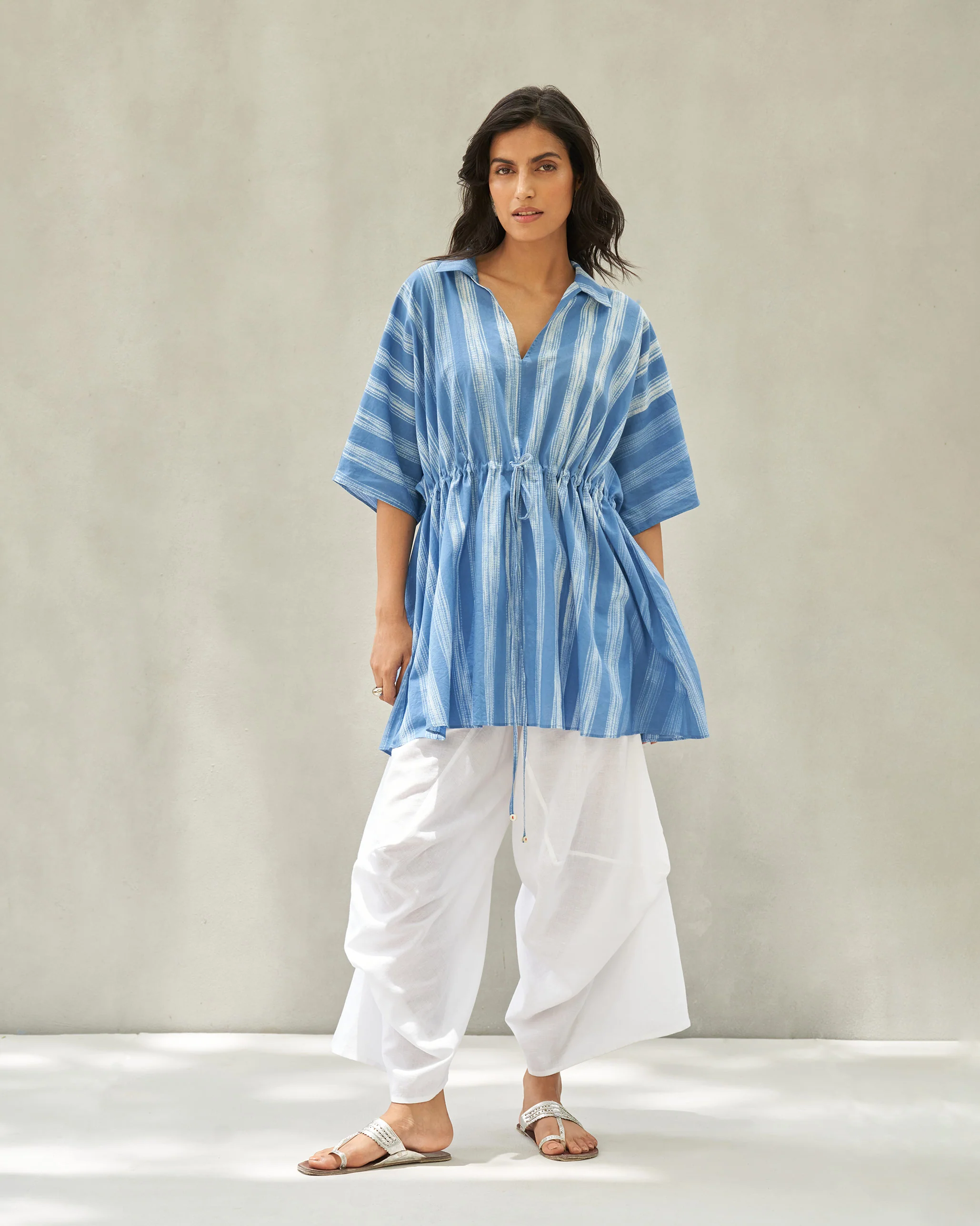 Waist Gathered Top - Blue - Image 5