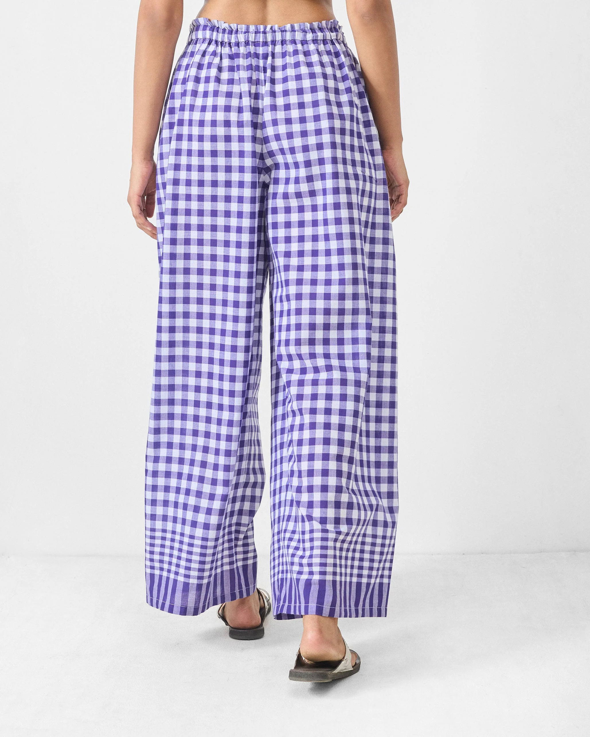 Wide Paper Bag Trousers - Purple & White Checks - Image 2