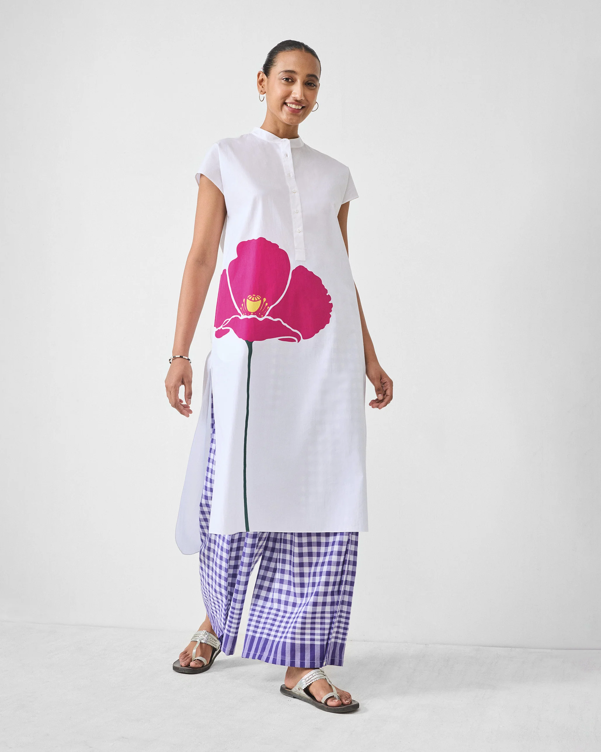 Wide Paper Bag Trousers - Purple & White Checks - Image 7