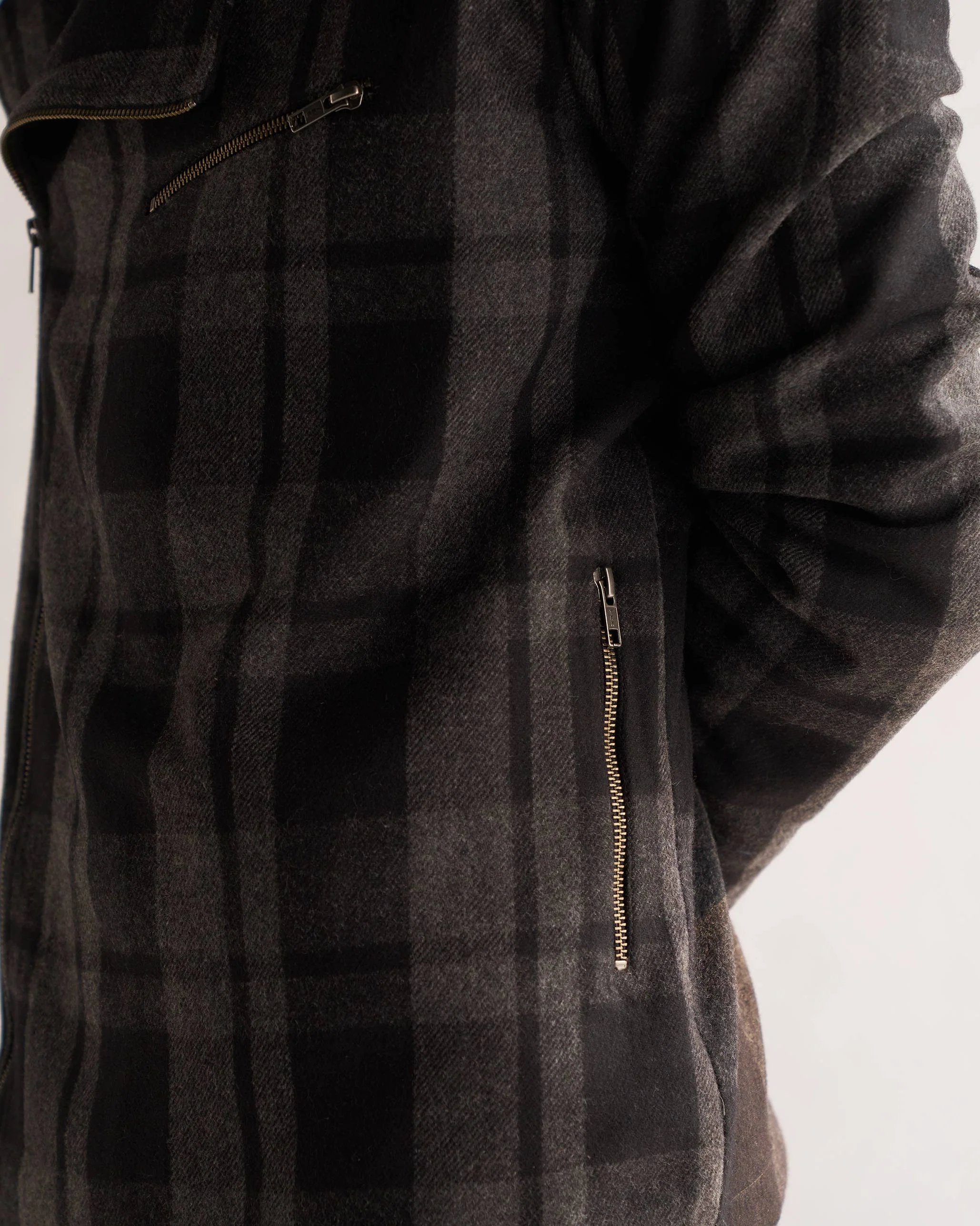 Woollen Knotch Collar Jacket - Black & Grey - Image 3