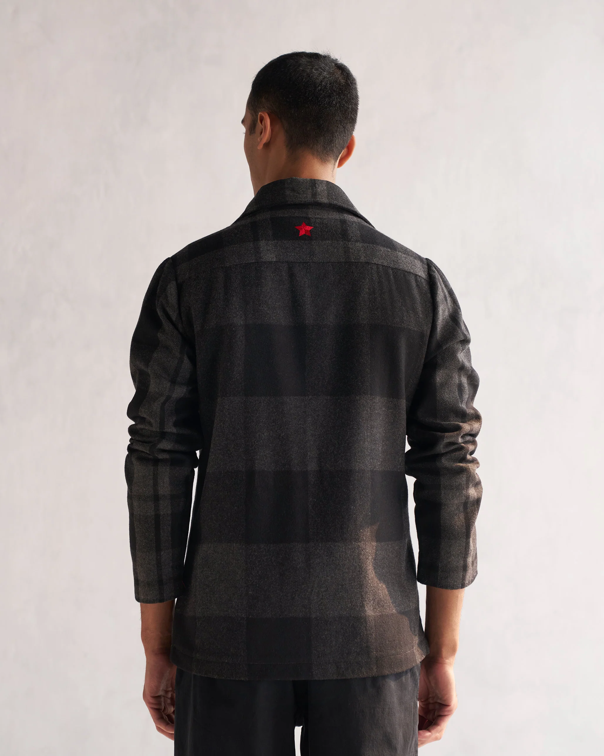 Woollen Knotch Collar Jacket - Black & Grey - Image 5