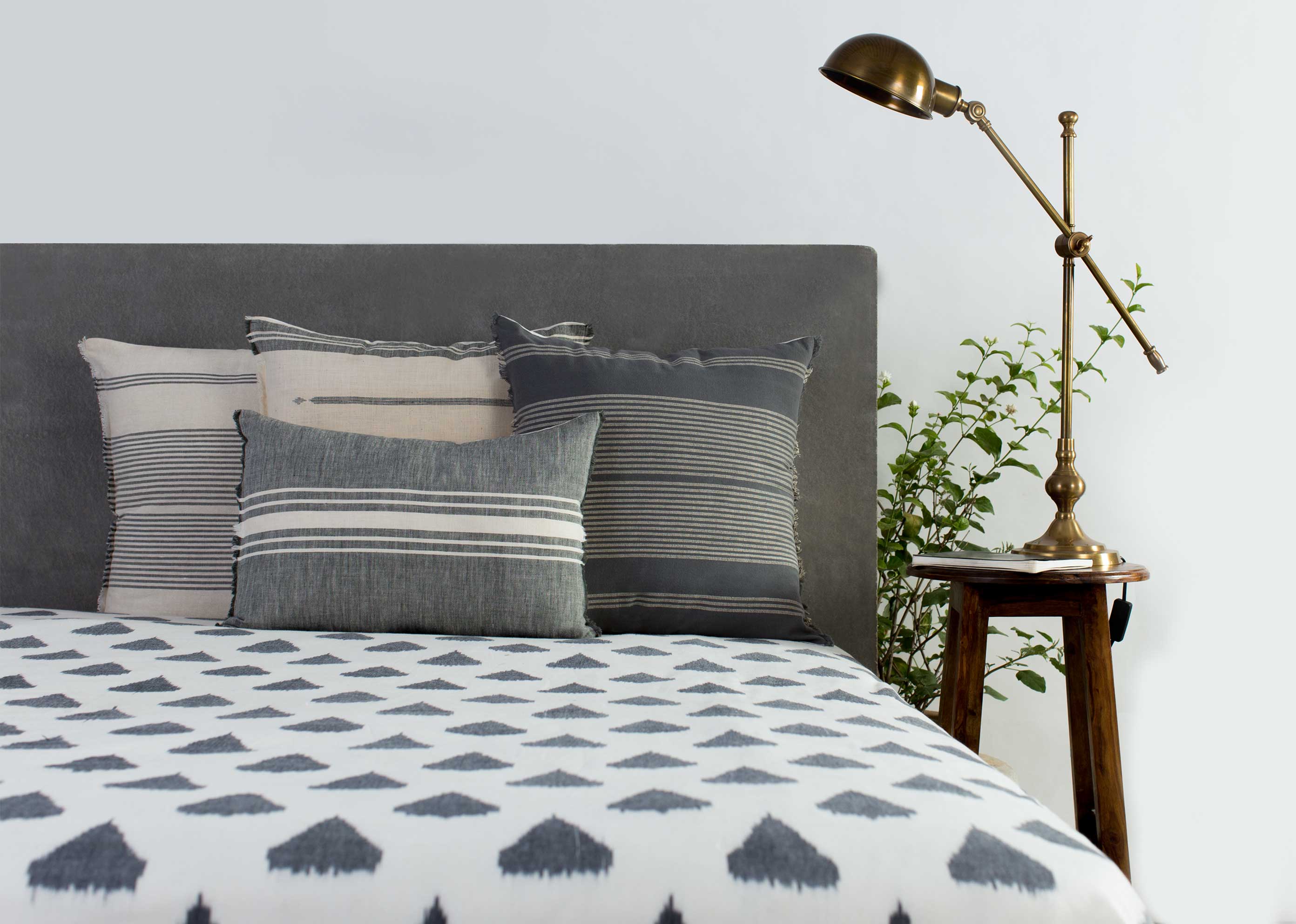 Woven Stripe Cushion Cover - Charcoal & Ivory - Image 2