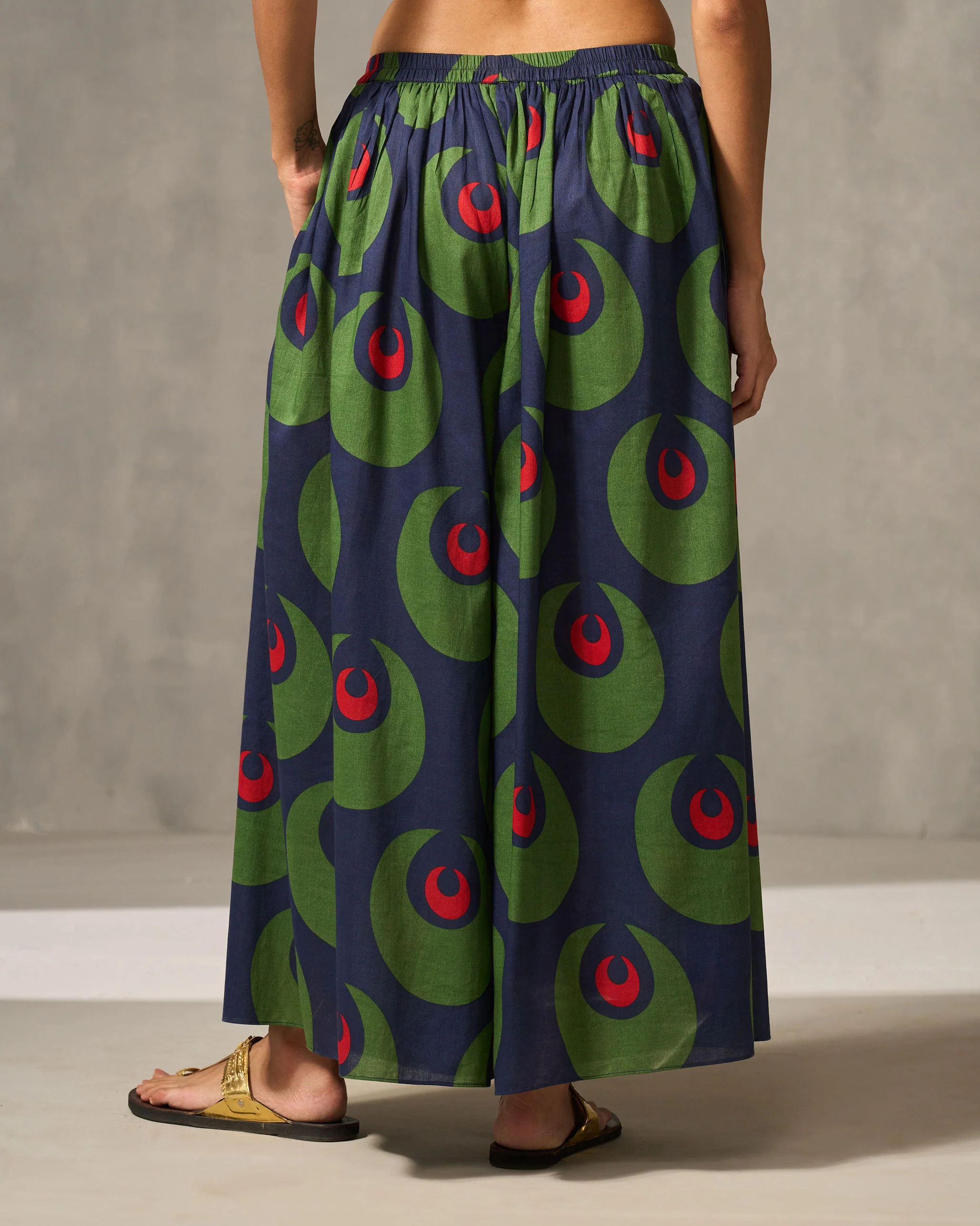 Yoi Hem Pants - Navy & Green Print - Image 2