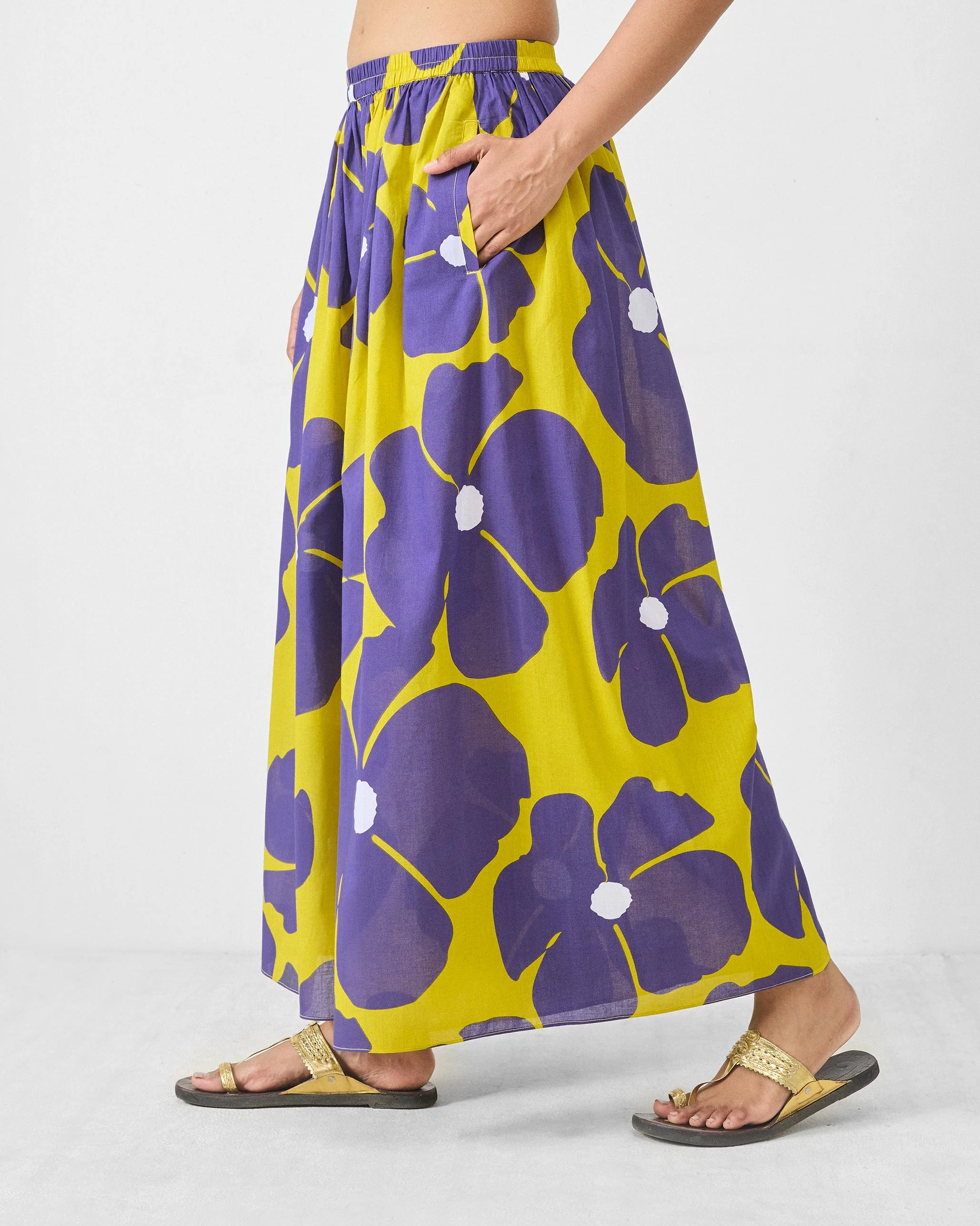 Yoi Hem Pants - Purple & Chartreuse Printed - Image 3