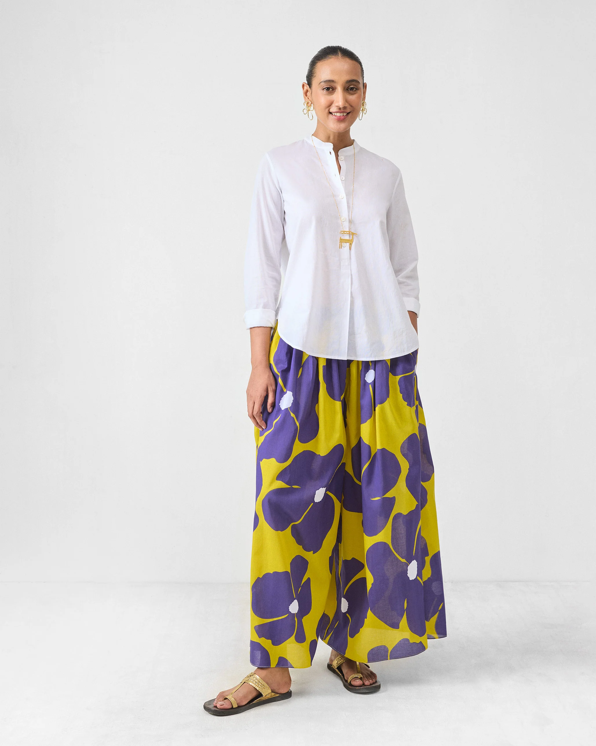 Yoi Hem Pants - Purple & Chartreuse Printed - Image 5