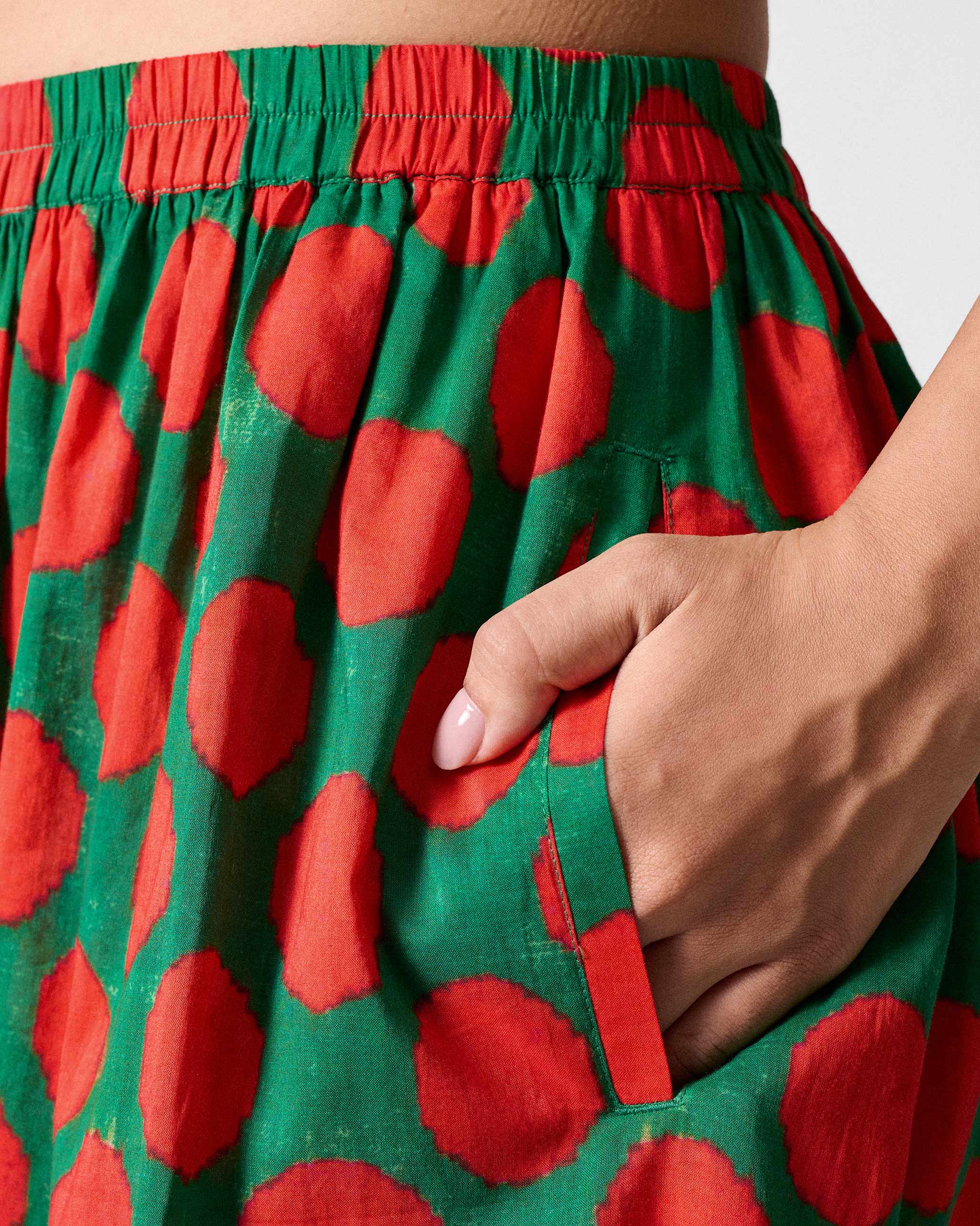 Yoi Hem Pants - Red & Green Printed - Image 3