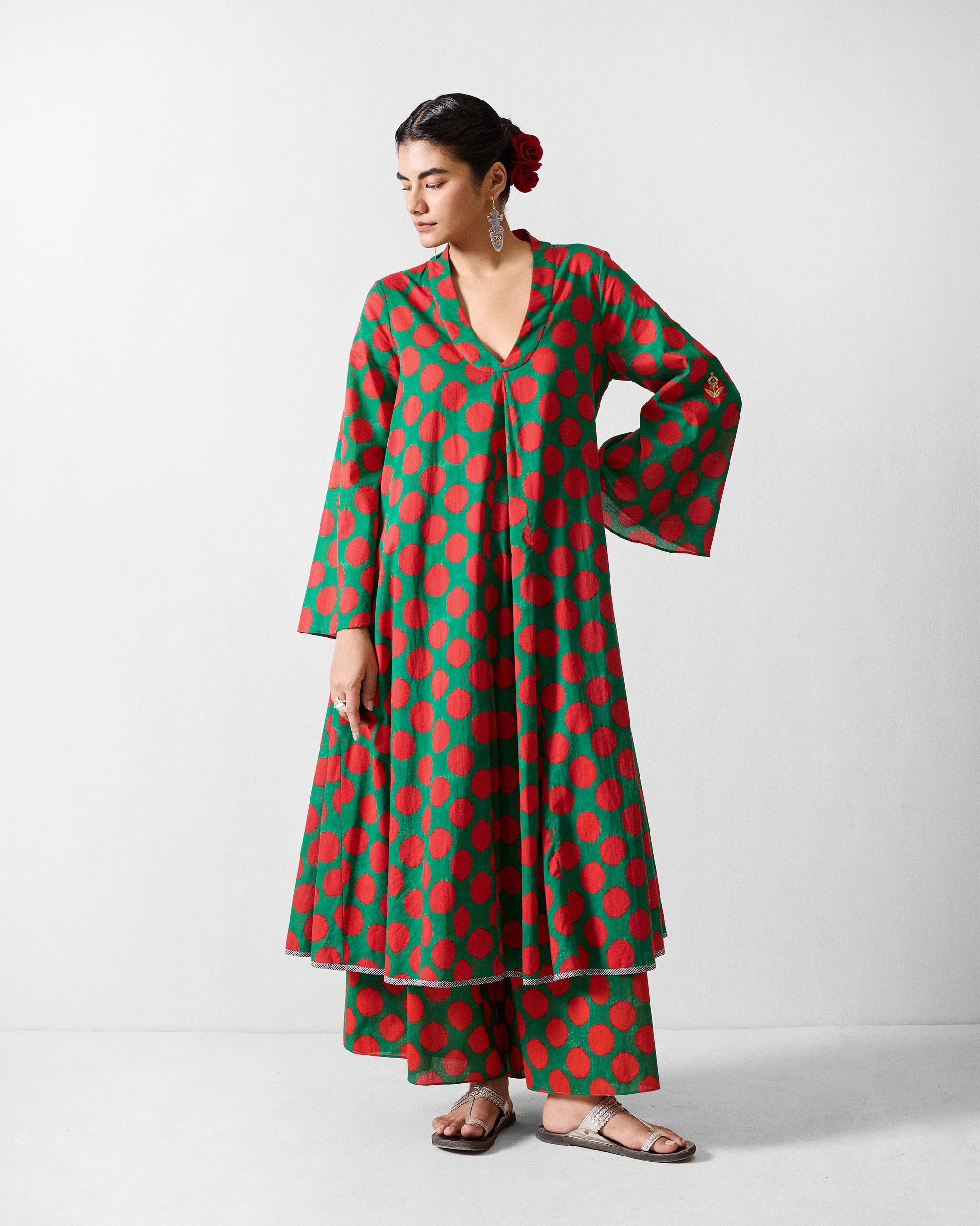 Yoi Hem Pants - Red & Green Printed - Image 5