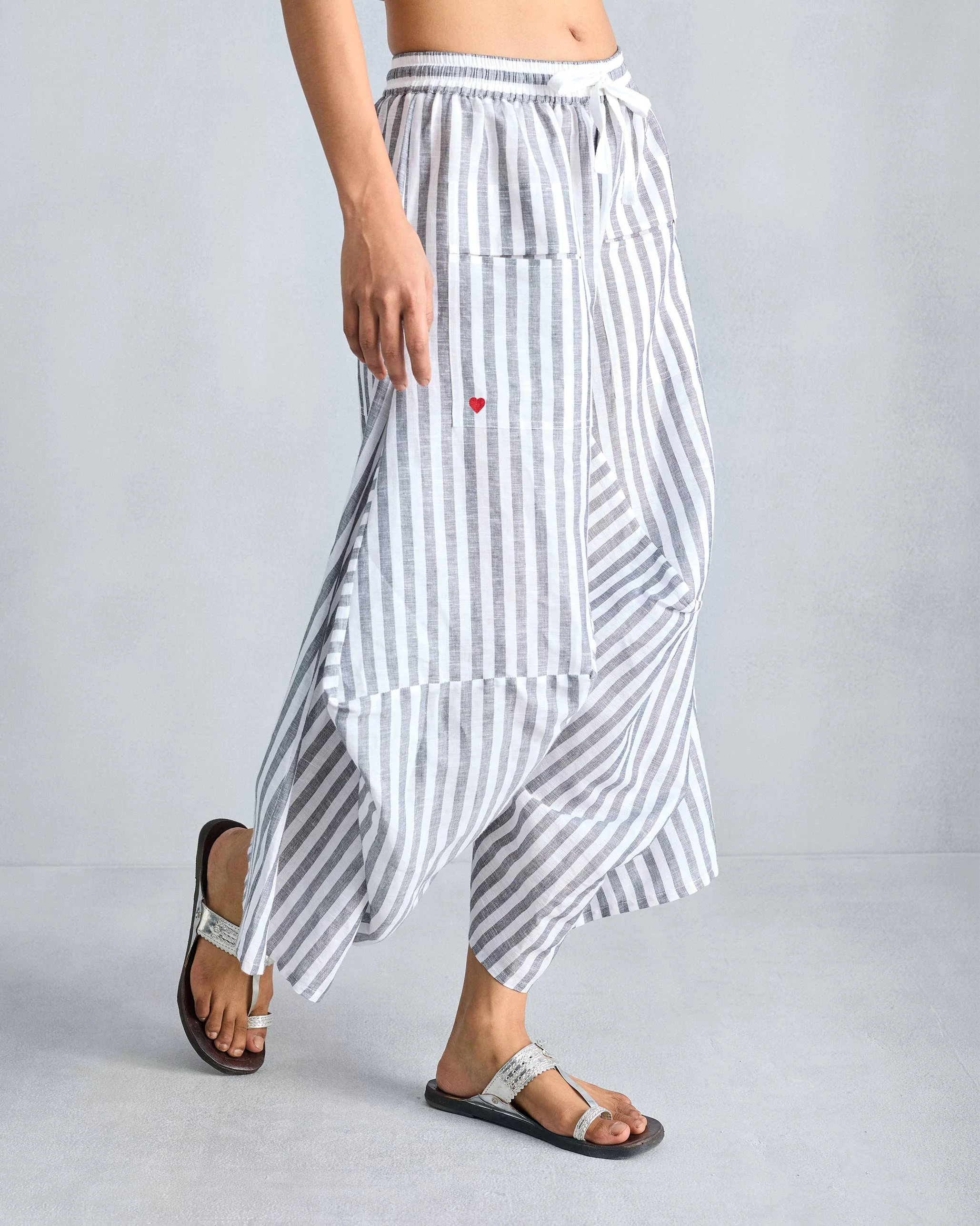 Yoka Trousers - Charcoal & White Stripes - Image 2