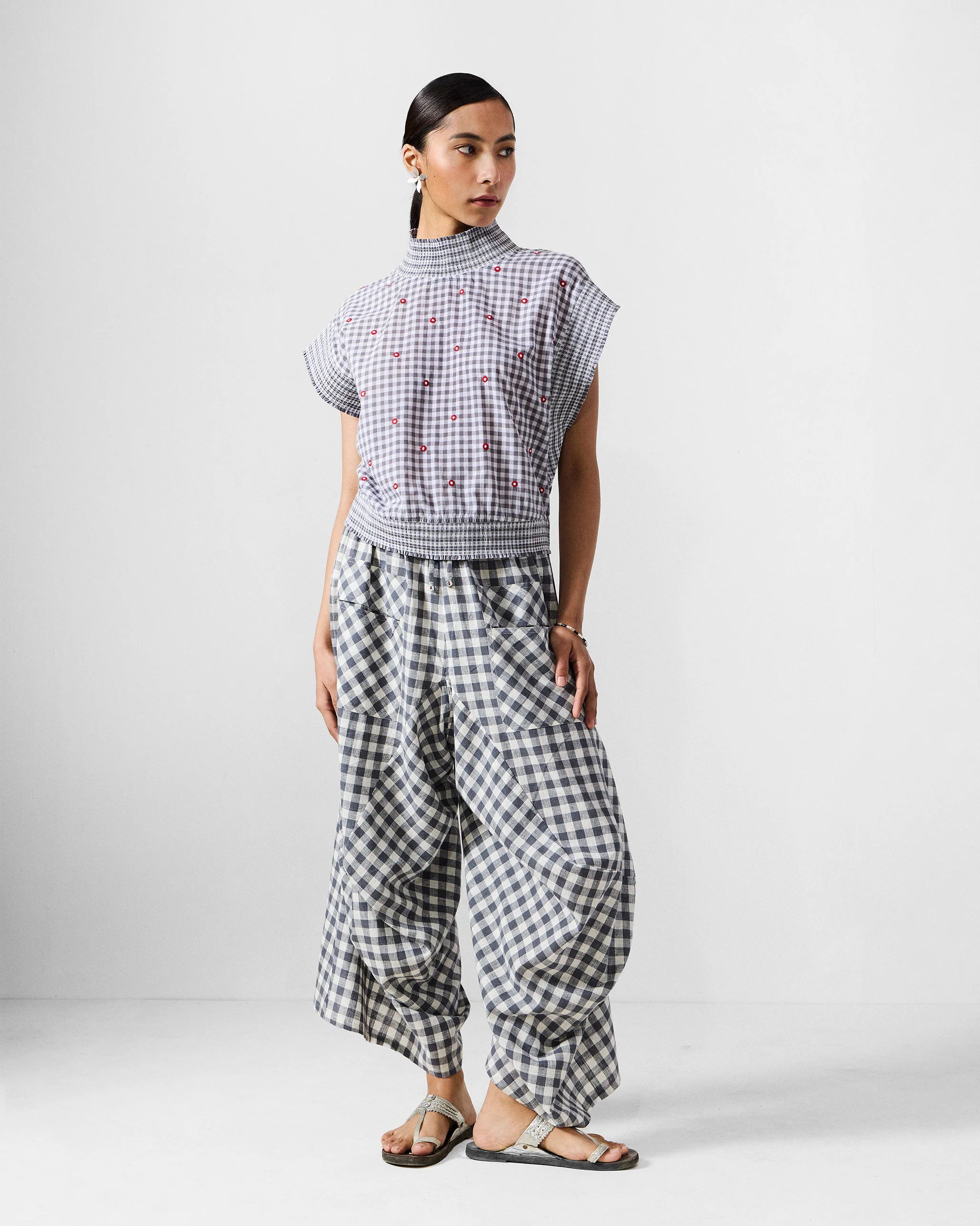 Yoka Trousers - Grey & White Checks - Image 6