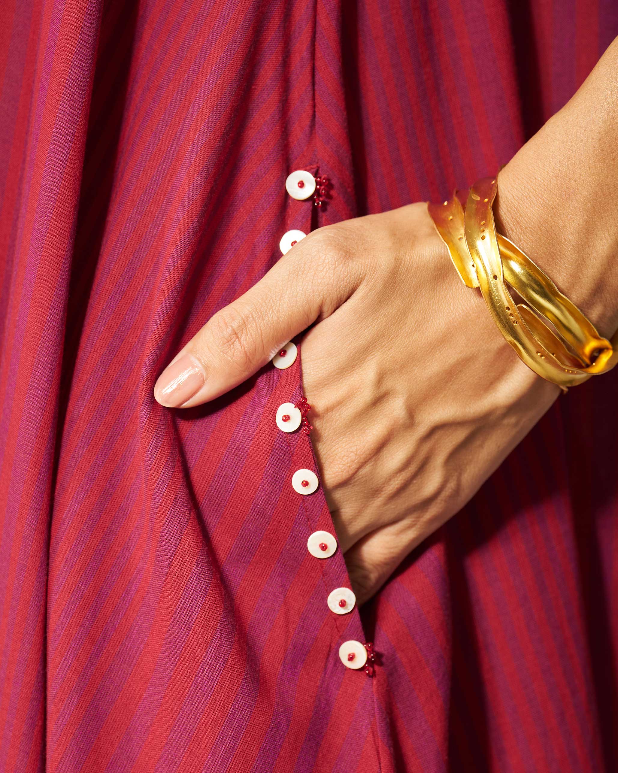 Yoke Kurta - Purple & Red Stripes - Image 2