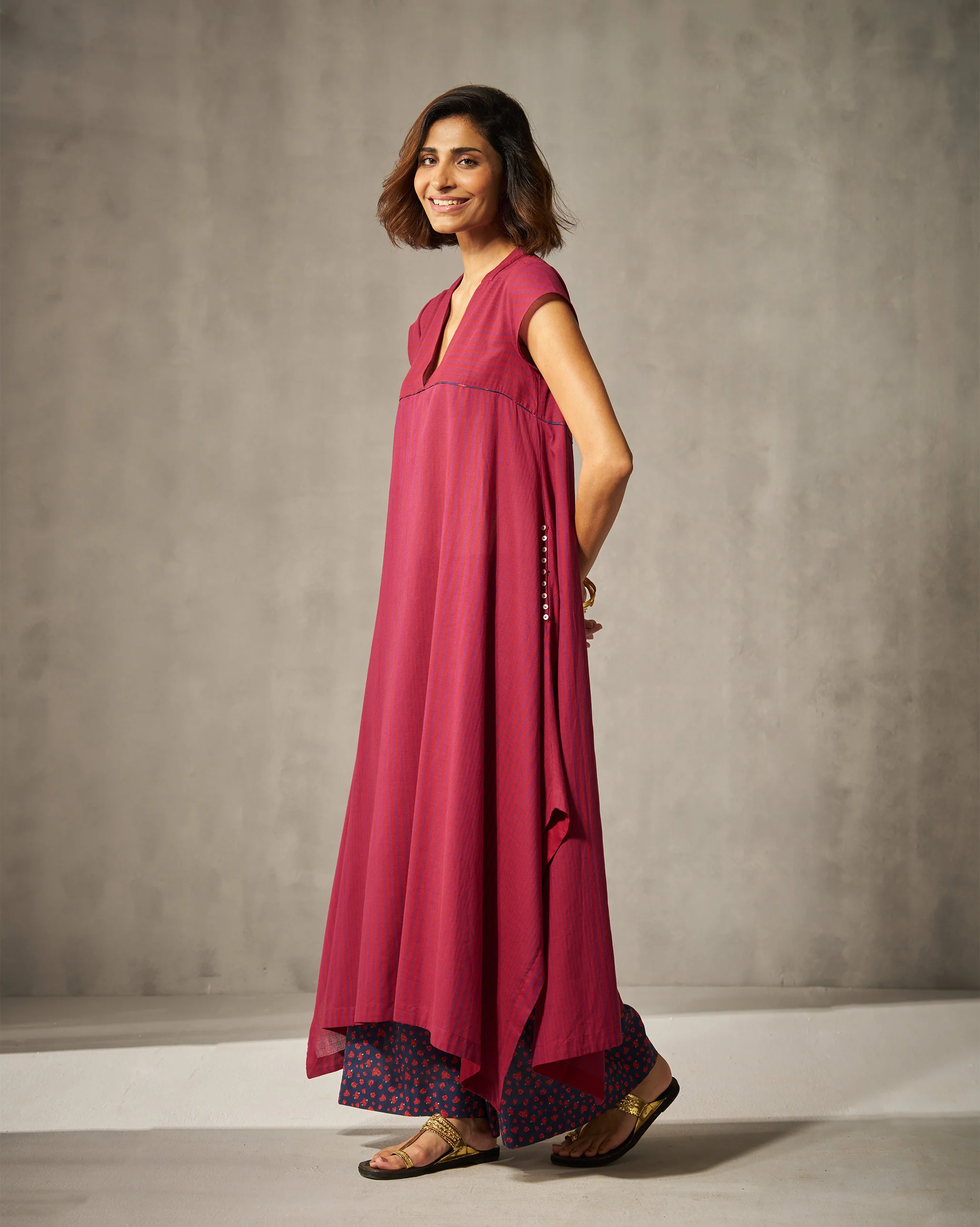 Yoke Kurta - Purple & Red Stripes - Image 4