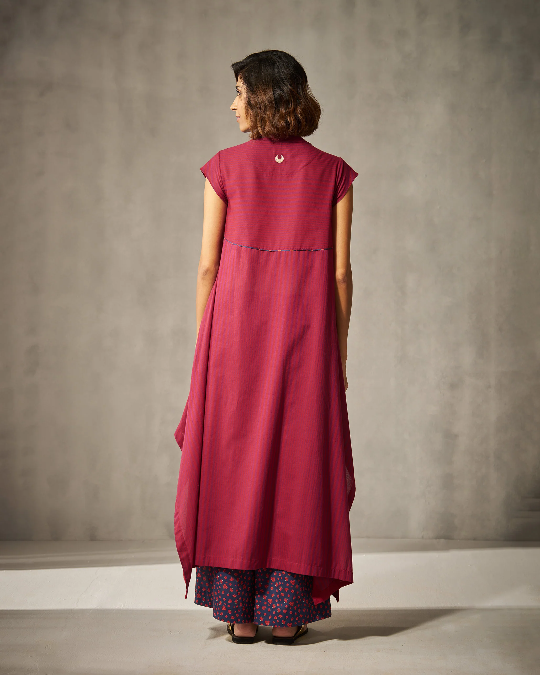 Yoke Kurta - Purple & Red Stripes - Image 5