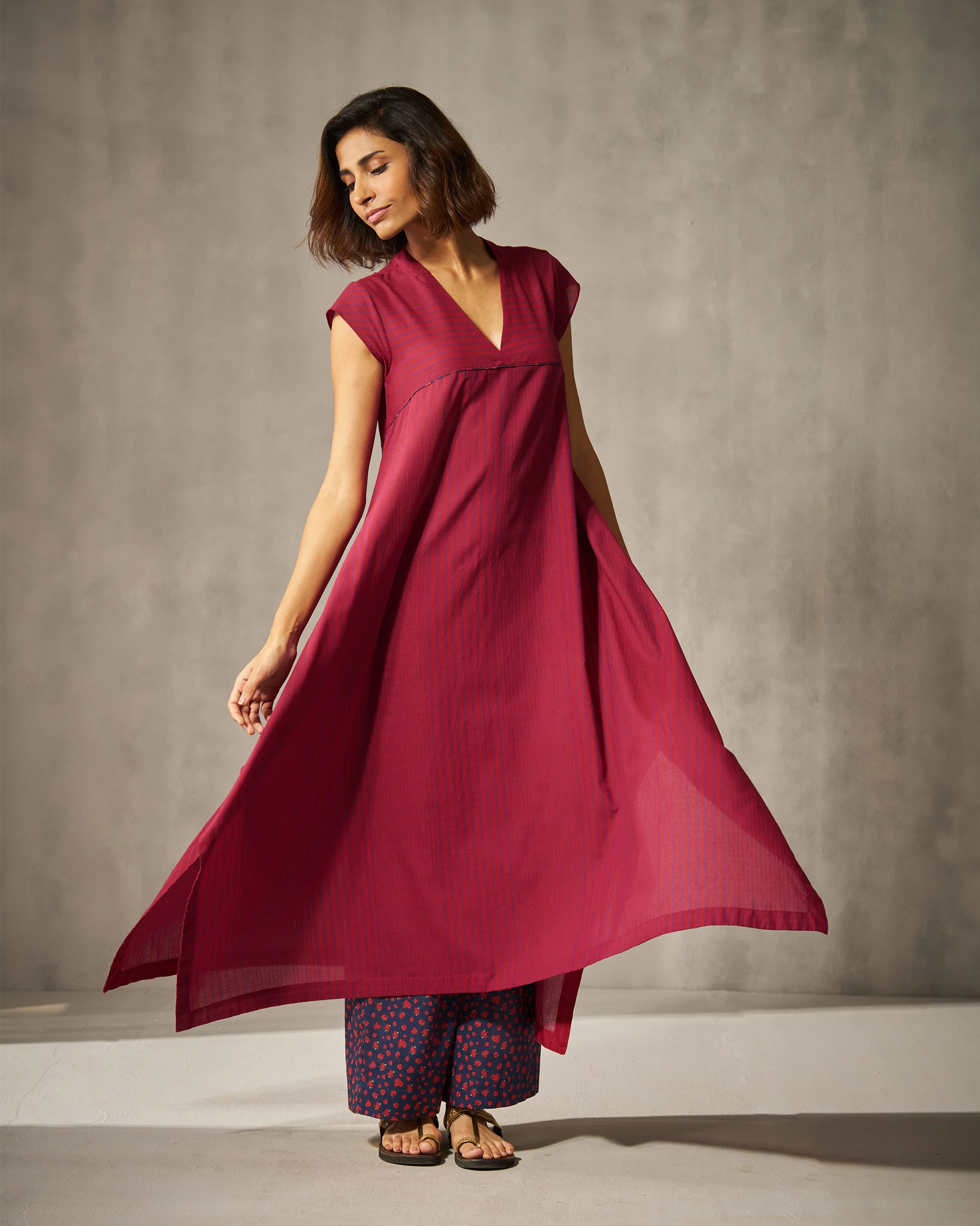 Yoke Kurta - Purple & Red Stripes - Image 7