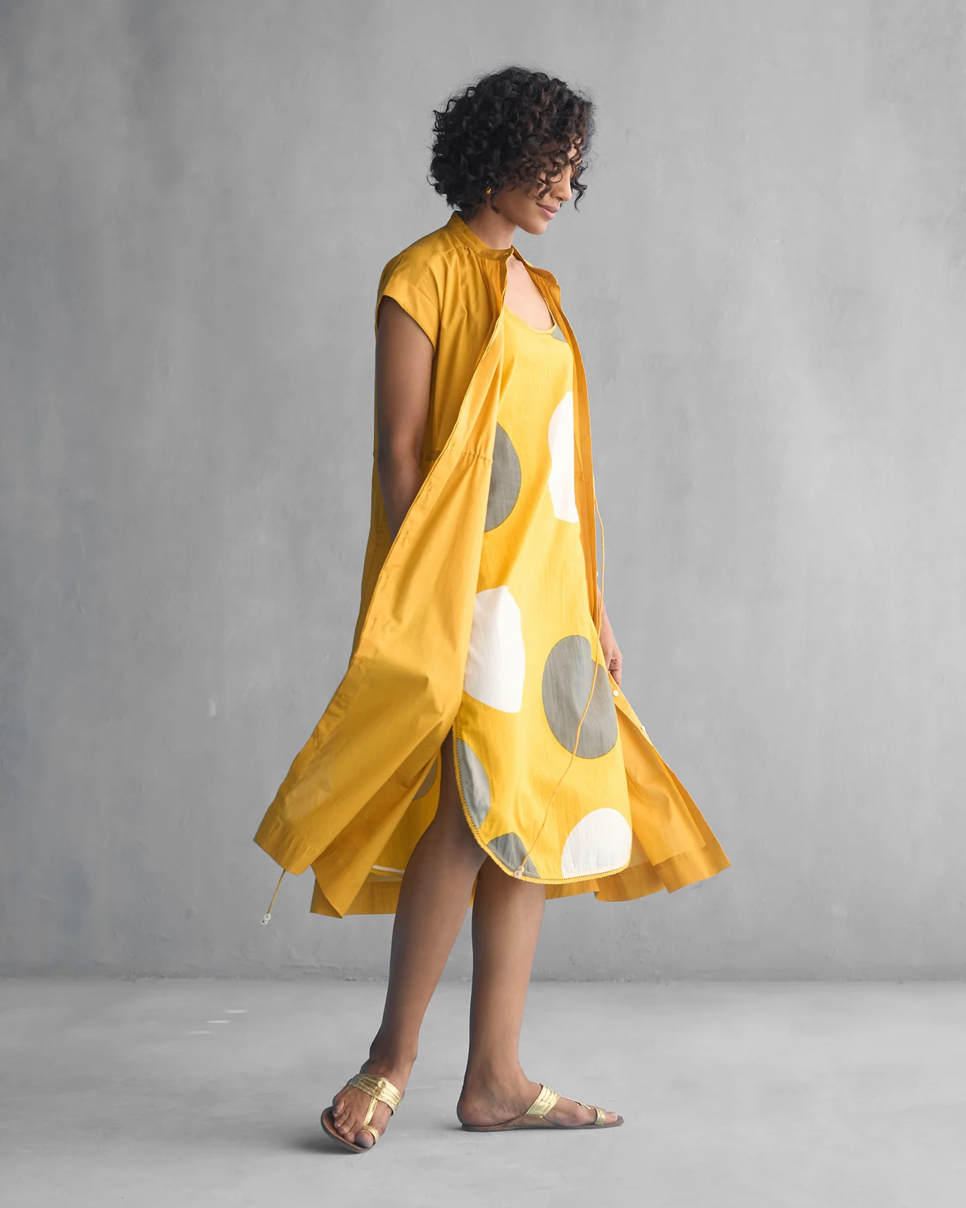 Yoma Drawstring Dress with Slip - Ochre - Image 2