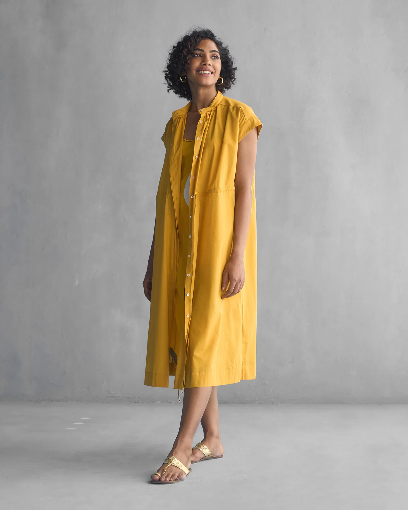 Yoma Drawstring Dress with Slip - Ochre - Image 5