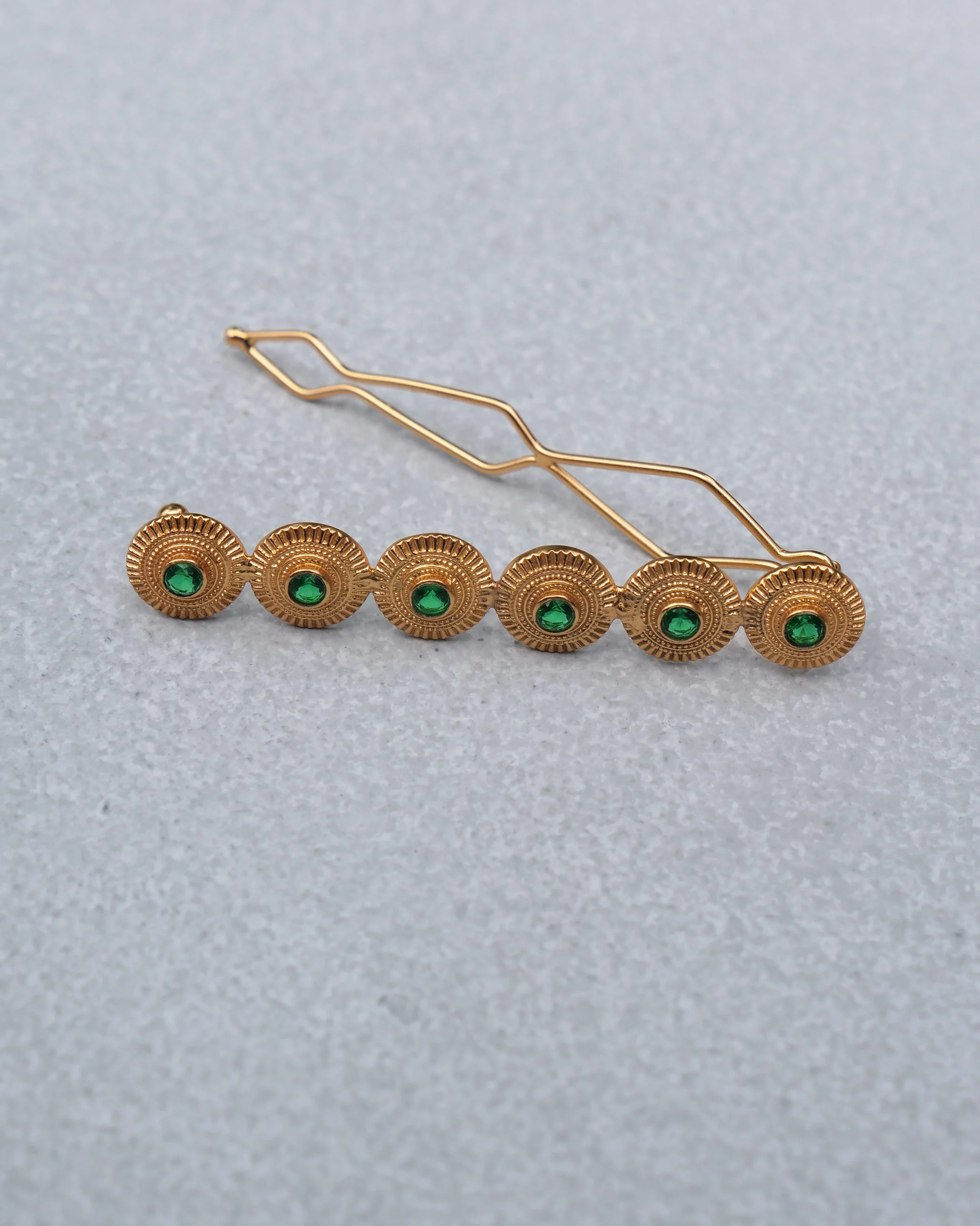 Yoma Hair Pin - Gold & Green - Image 3