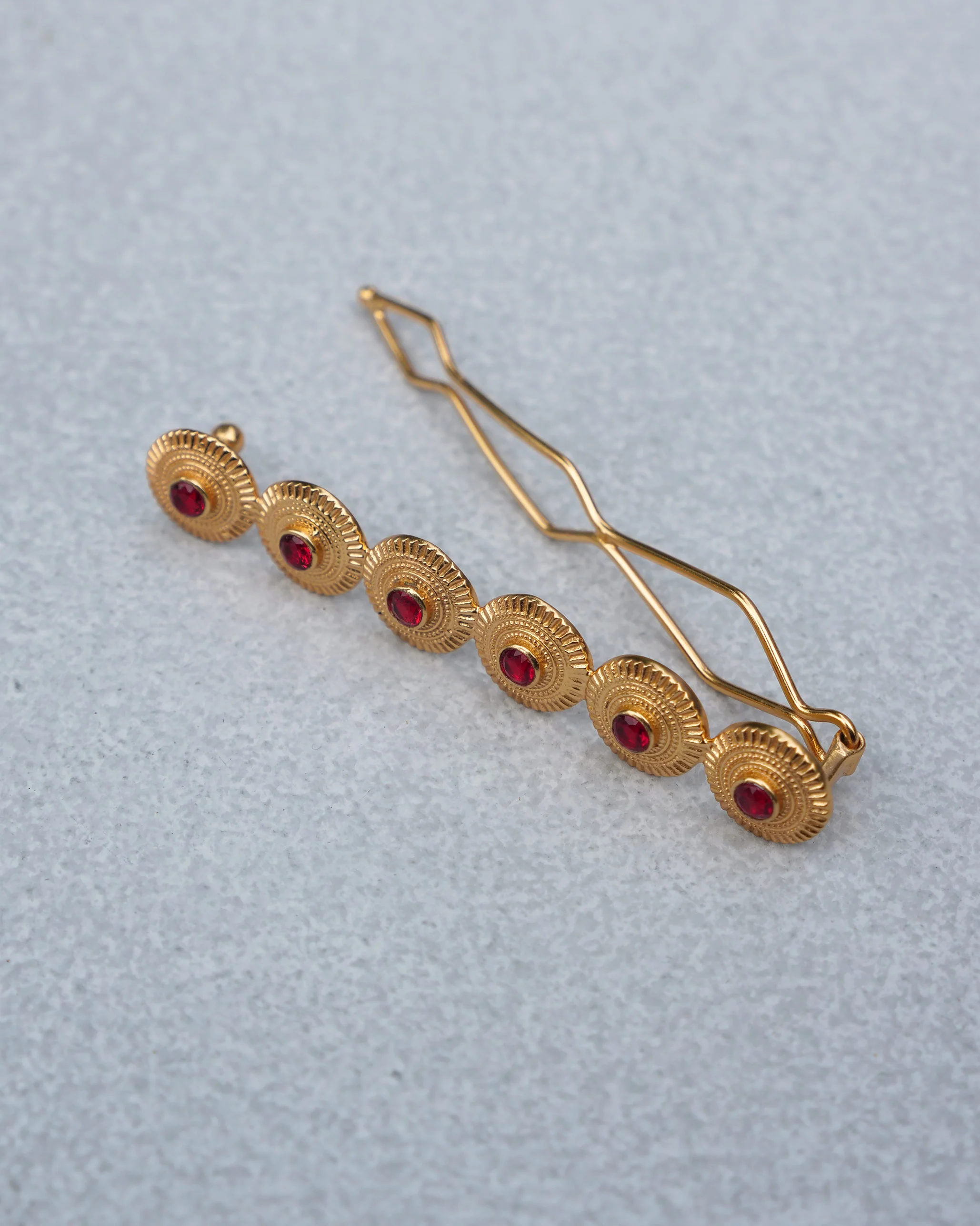 Yoma Hair Pin - Gold & Red - Image 3