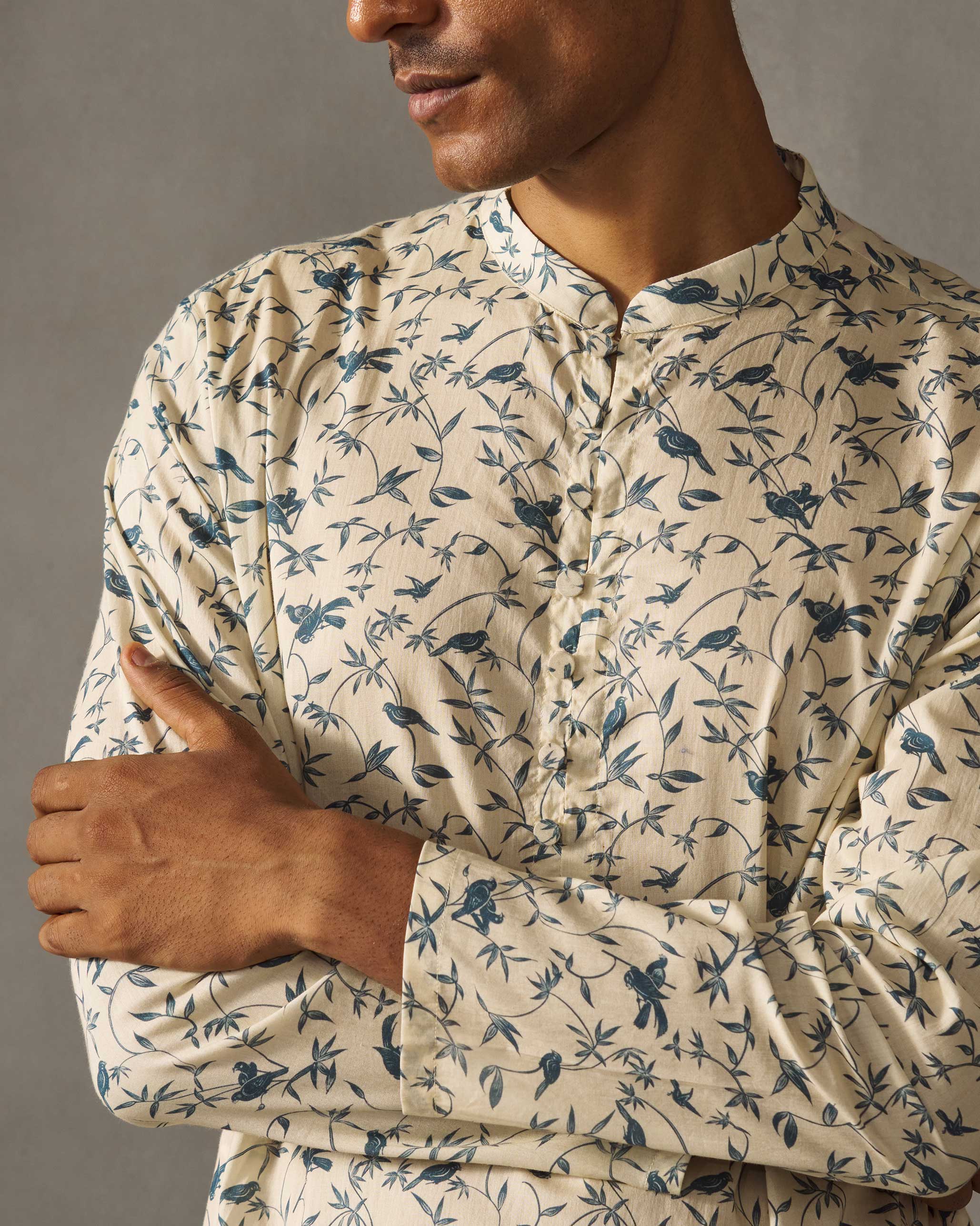 Zenith Kurta - Ivory & Blue Print - Image 2