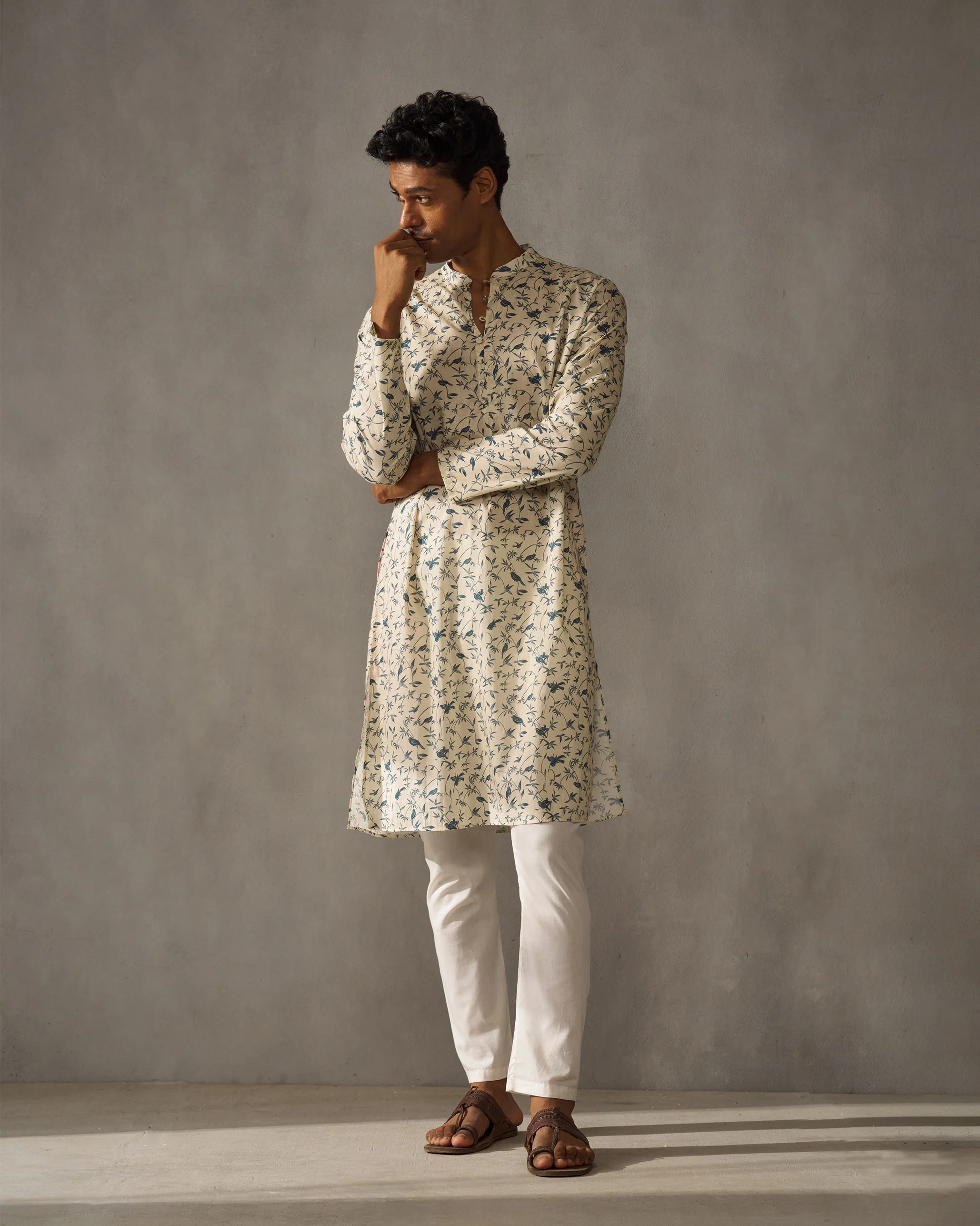 Zenith Kurta - Ivory & Blue Print - Image 5