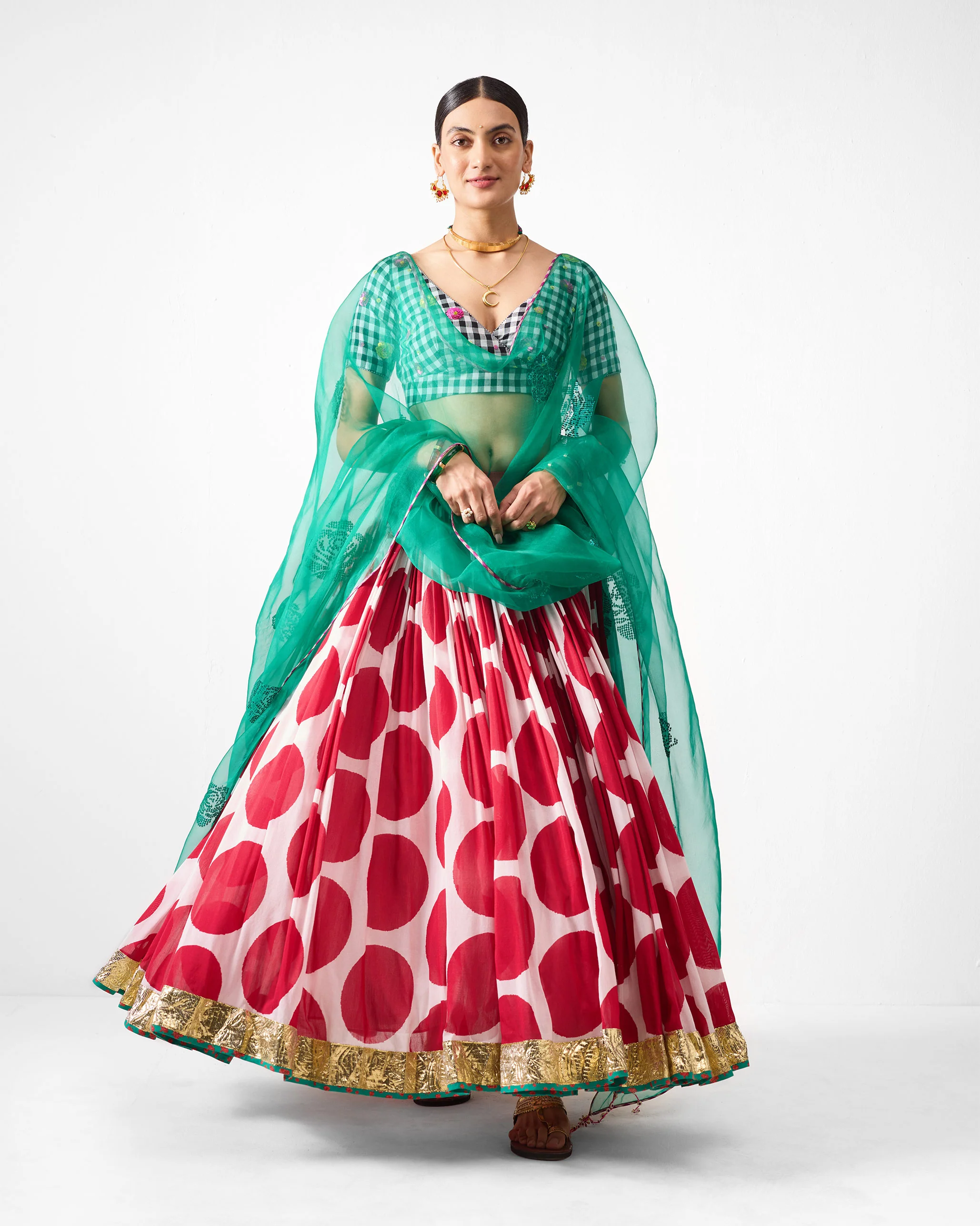 Zia Dupatta - Emerald Green Embroidered - Image 3