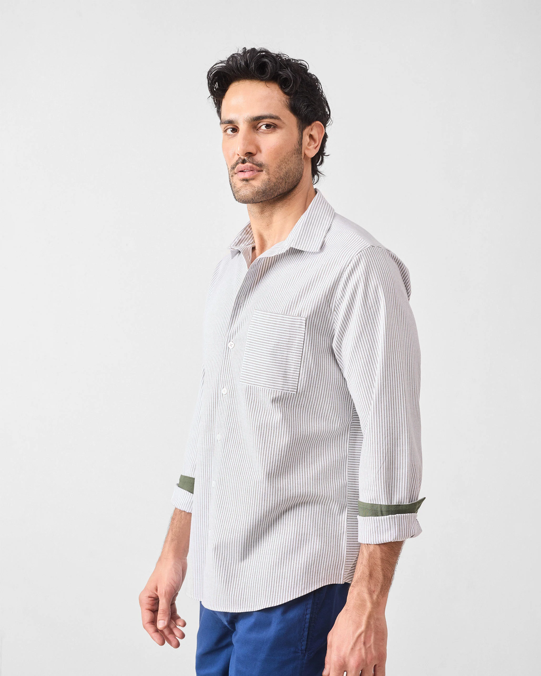 Zulu Shirt - Olive & White Stripes - Image 3