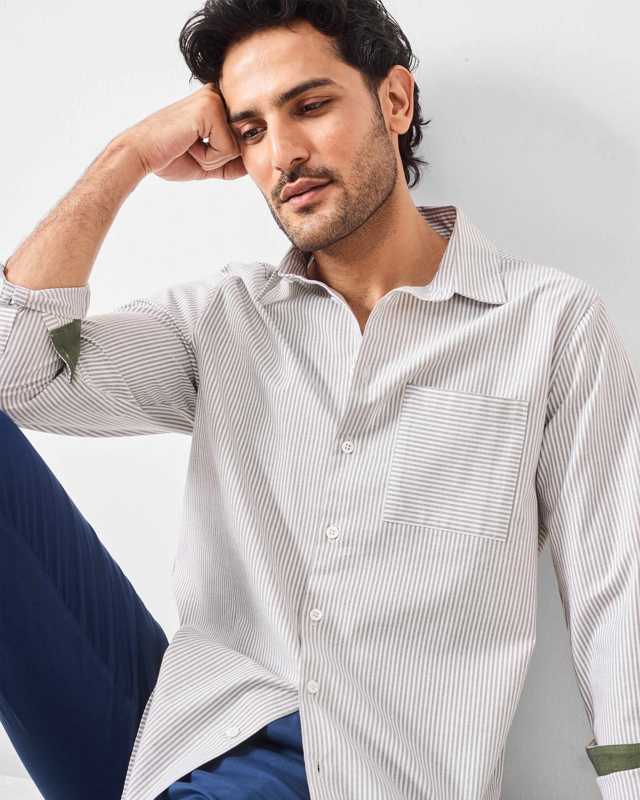 Zulu Shirt - Olive & White Stripes - Image 7